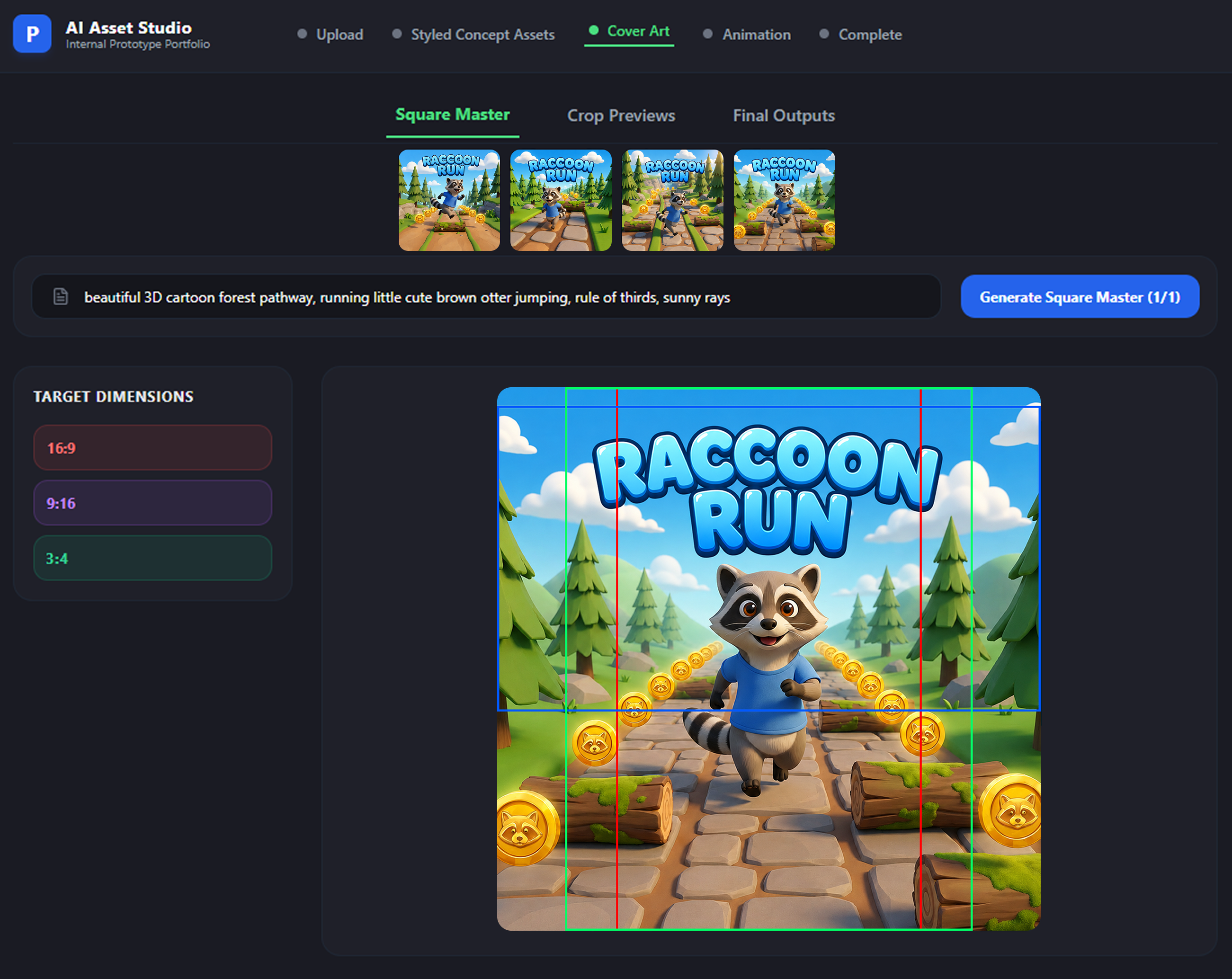 AI Asset Studio showing crop previews and cover system